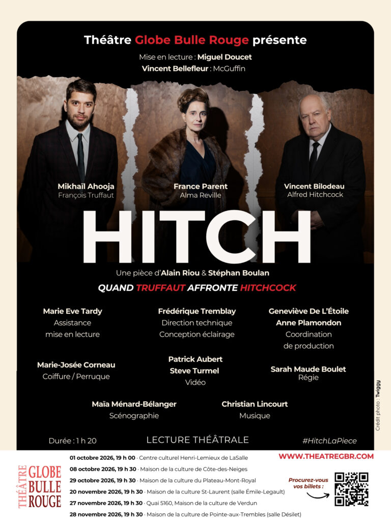 HITCH_Affiche-p Affiche officielle de la lecture théâtrale HITCH : Une pièce d’Alain Rioux et Stéphan Boulard, mise en lecture par Miguel Doucet.