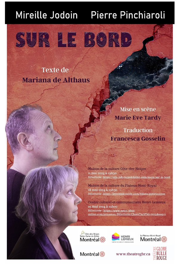 affiche-sur-le-bord-theatre Affiche officielle de la pièce de théâtre "Sur le bord" avec Mireille Jodoin et Pierre Pinchiaroli